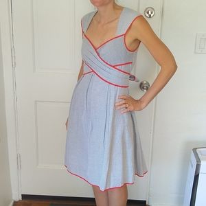 Jessica Simpson Mid-Length Stripped Dress with Red-Orange Detail - Size 6